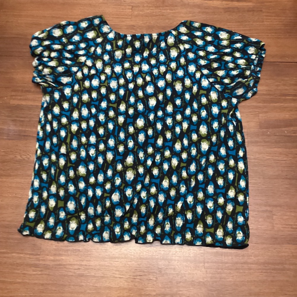 Worthington Womens XL Blue Green Abstract Print Short Sleeve Lined Blouse - Picture 2 of 7